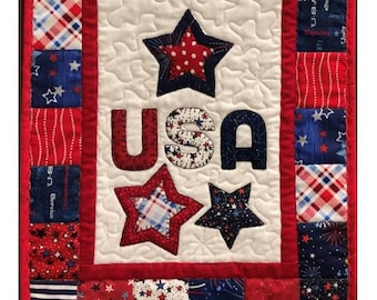 Wzór bieżnika na stół z aplikacją patriotyczną USA w formacie PDF do pobrania w wersji cyfrowej