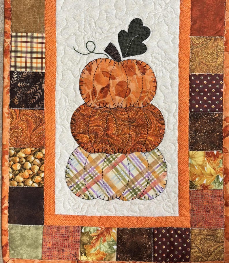 Stacked Fall Pumpkins - Hand Applique Quilted Table Runner - Etsy