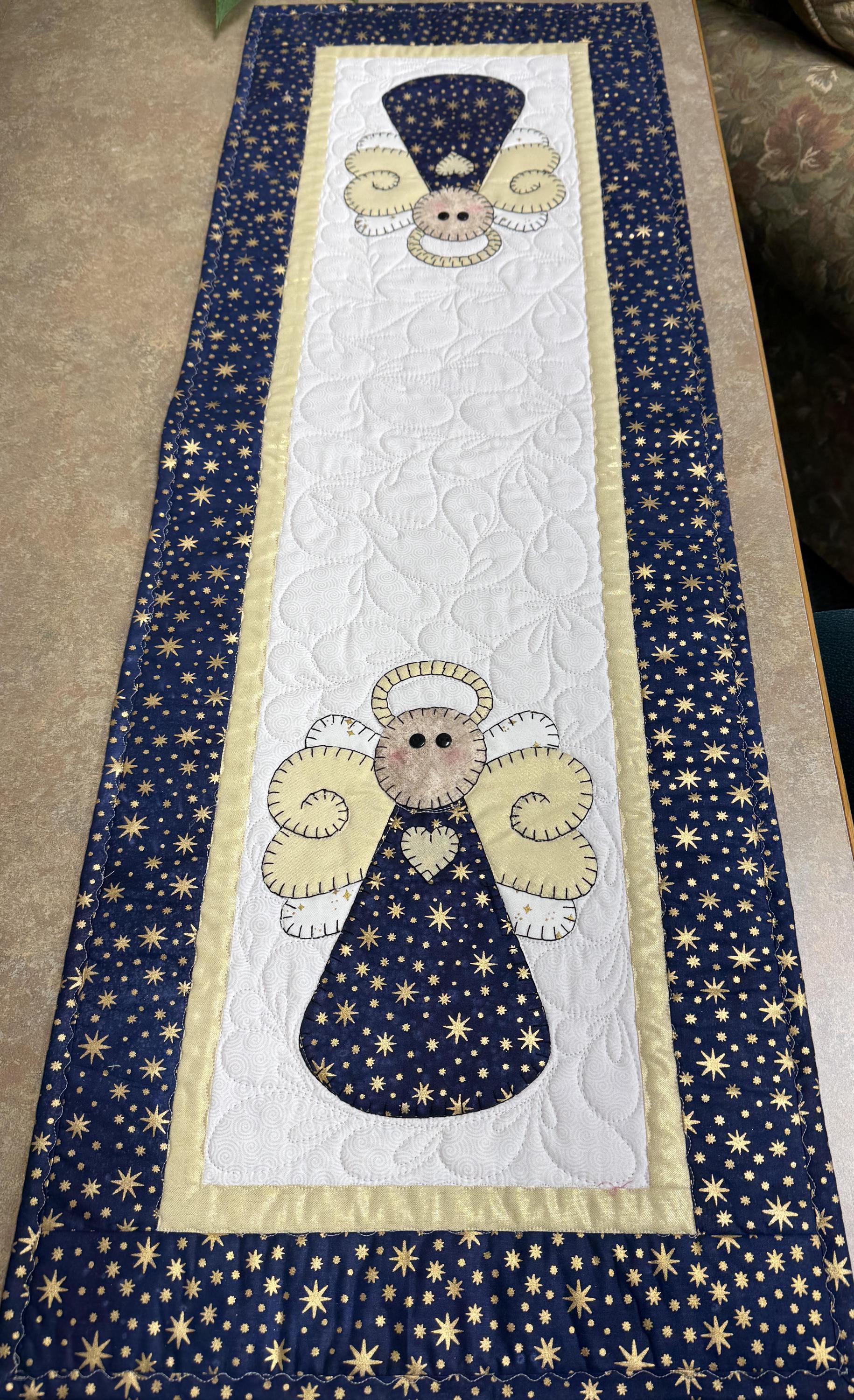 Angel Blue and Gold - Hand Appliqué Quilted Table Runner - Etsy