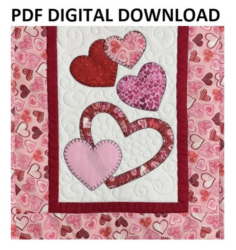 Hearts/valentines Applique Table Runner Pattern PDF Digital Download - Etsy