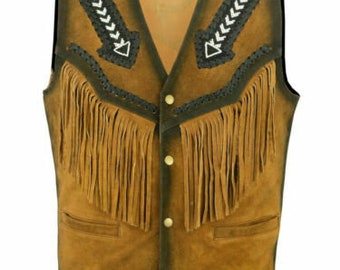 Men Suede Western Cowboy Leather Jacket With Fringe & Bead - Etsy