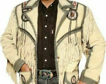 Men Suede Western Cowboy Leather Jacket With Fringe & Bead | Etsy