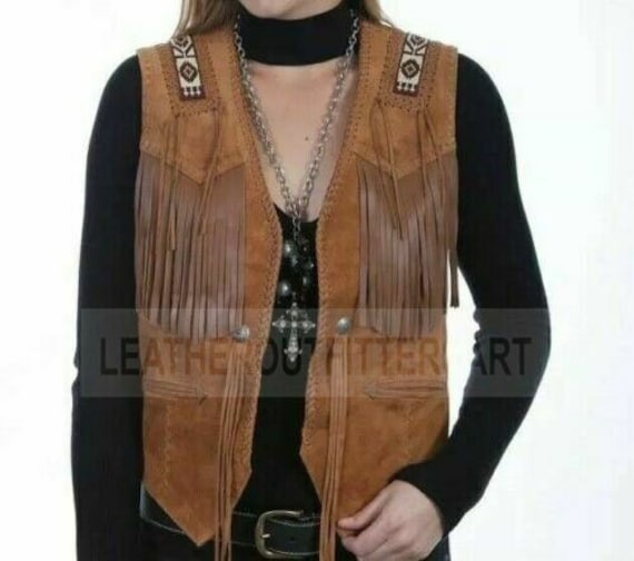 Suede leather vest womens sale