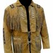 New Men’s Native American Cowboy Buckskin Leather Jacket Coat With Fringes Brown 