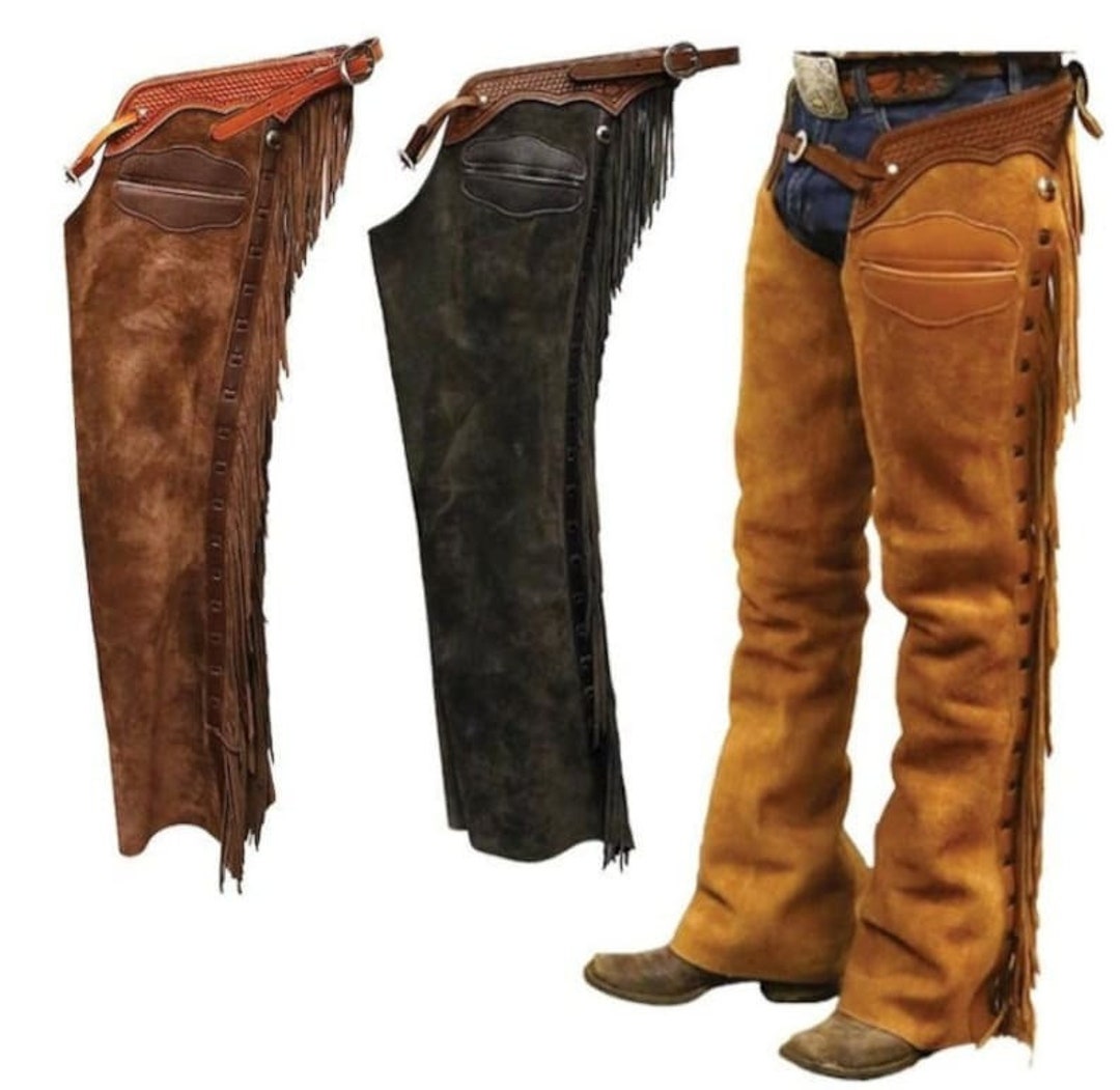 Handmade Cowboy Buck Skin Suede Leather Pant Rodeo Chap Mountain Men ...