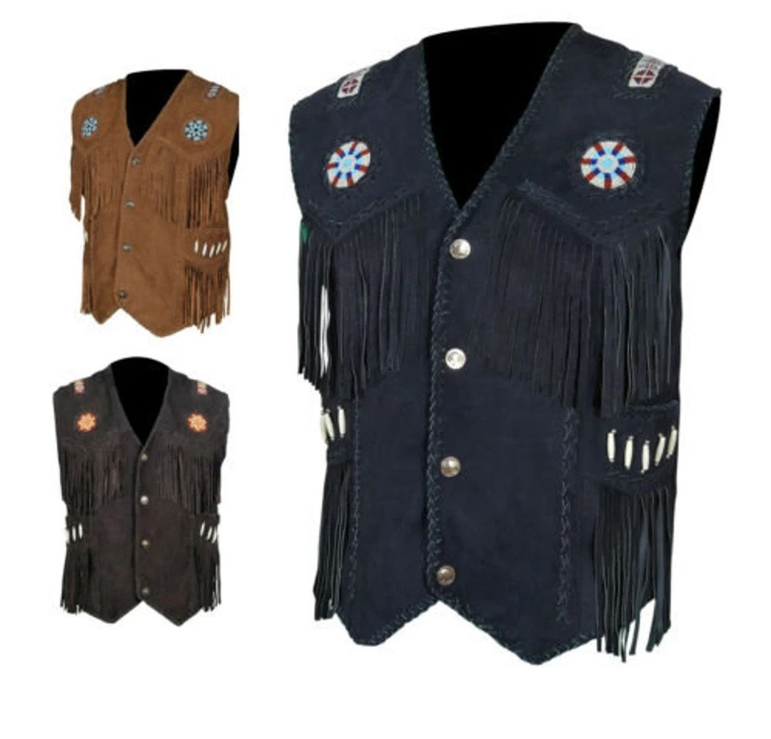 Premium Cognac Cowhide Leather Western Cowboy Vest