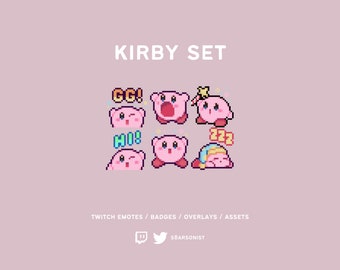 Kirby-set | pixeltwitch sub/bit-badges | schattige badges en emotes voor streamers