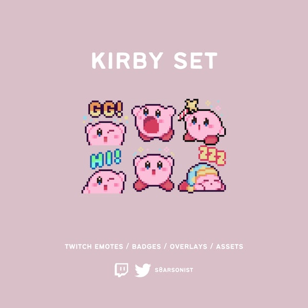kirby set | pixel twitch sub/bit badges | adorable badges & emotes for streamers