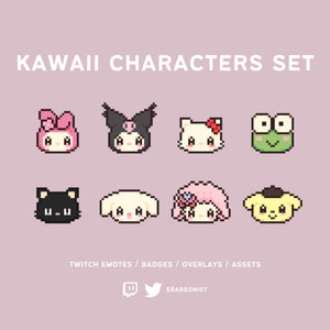 kawaii-tekenset | pixel twitch sub/bit-badges | schattige badges en emotes voor streamers