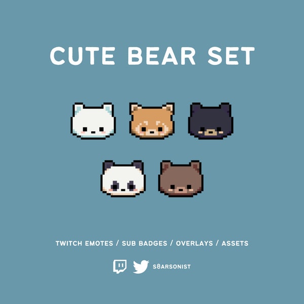 cute bear set | pixel twitch sub/bit badges | adorable badges & emotes for streamers