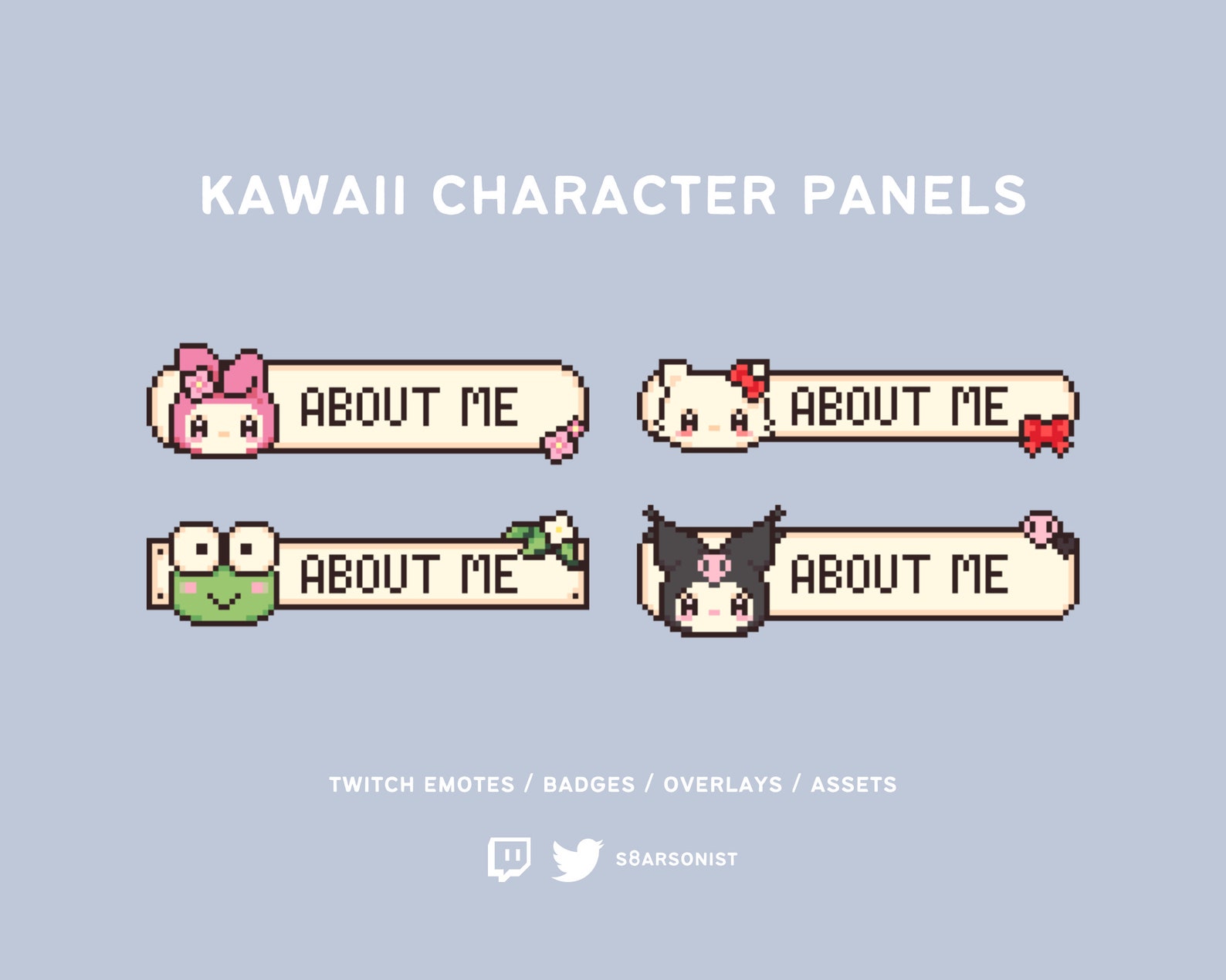 BIG SET Kawaii Character Panels | Pixel Twitch Channel Panels ...