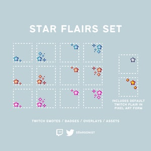 star + default flairs set | pixel twitch sub badge tier flairs | adorable assets for streamers