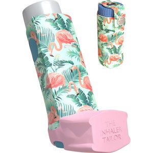 Flamingos - Handmade Inhaler Case - Cover for Asthma & COPD Ventolin, Salbutamol, Turbohaler, Easi-Breathe and Easyhaler Inhalers