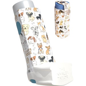 I Love Dogs - Handmade Inhaler Case - Cover for Asthma & COPD Ventolin, Salbutamol, Turbohaler, Easi-Breathe and Easyhaler Inhalers