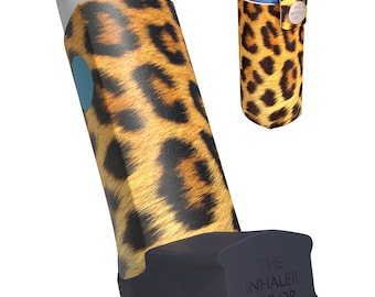 Estampado de leopardo - Estuche de inhalador hecho a mano - Cubierta para inhaladores Ventolin, Salbutamol, Turbohaler, Easi-Breathe y Easyhaler para asma y EPOC