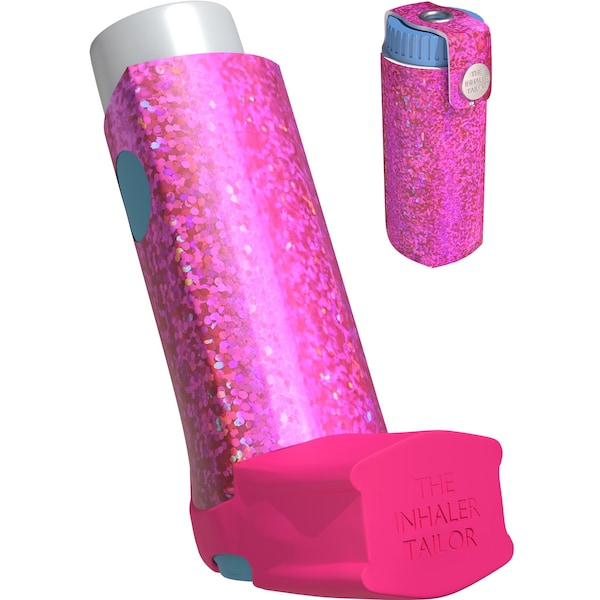 Pink Glitter - Handmade Inhaler Case - Cover for Asthma & COPD Ventolin, Salbutamol, Turbohaler, Easi-Breathe and Easyhaler Inhalers