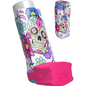 Day of the Dead - Handmade Inhaler Case - Cover for Asthma & COPD Ventolin, Salbutamol, Turbohaler, Easi-Breathe and Easyhaler Inhalers