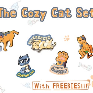 Cat Stickers -The Cozy Cat Set | Vinyl Glossy Waterproof Stickers | Bottle stickers | laptop stickers | gift stickers | Stickers Bundle