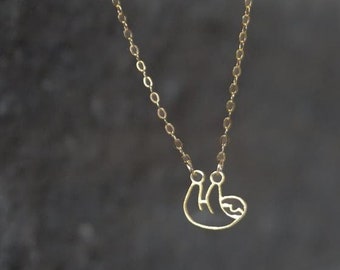 Sloth Pendant Necklace in Silver or Gold Vermeil, Animal Cute Charm, Gift for Him and Her