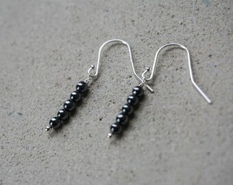 Black Earrings, Hematite Beads Earrings, Gemstone Earrings, 925 Sterling Silver Jewelry, Gift for Women, Long Earrings, Birthday Gifts