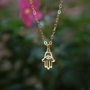 TINY HAND NECKLACE- Tiny Hamsa with Cubic Zirconia Necklace • Hamsa Jewelry • Small Necklace • Spiritual Jewelry for Women and Men