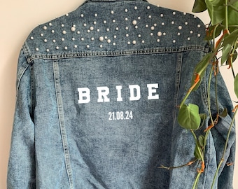 Pearl Bride Demin Jacket | Bride Denim Jacket, Bride Jacket, Mrs Jacket, Bridesmaid jacket, Bride to be gift idea, Pearl denim jacket