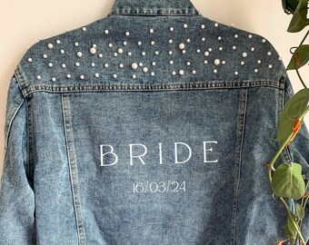 Pearl Bride Demin Jacket | Bride Denim Jacket, Bride Jacket, Mrs Jacket, Bridesmaid jacket, Bride to be gift idea, Pearl denim jacket