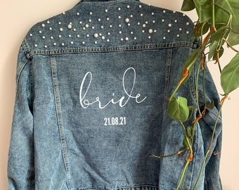 Pearl Bride Demin Jacket | Bride Denim Jacket, Bride Jacket, Mrs Jacket, Bridesmaid jacket, Bride to be gift idea, Pearl denim jacket