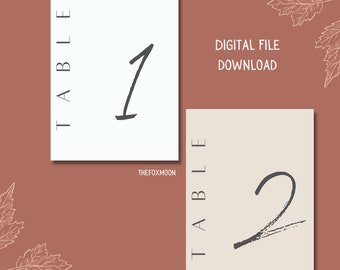 Printable Table Number | Simple Wedding Table Numbers, Modern Table Numbers, Minimalist Table Numbers, Digital Wedding Table Numbers