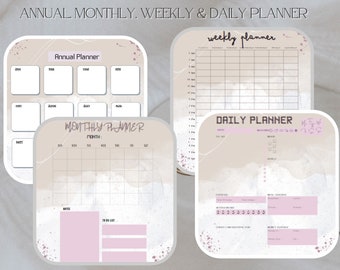 Planner Template, Instant Download Canva Planner, Editable and Printable Planner, Annual, Monthly, Weekly and Daily Planner, 2022 Calendar