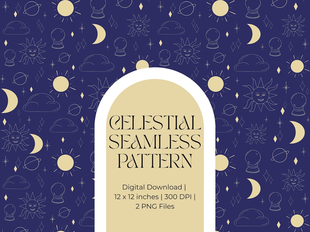 Celestial Seamless Pattern PNG Bundle | Moon Sun Stars Digital Product ...