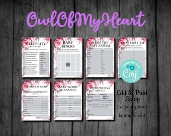 Pink Floral Baby In Bloom Baby Shower 15+ Game Bundle, Game Cards Instant Download