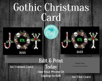 Gothic Joy Photo Christmas Card | 5x7 | Instant Download | Two Styles