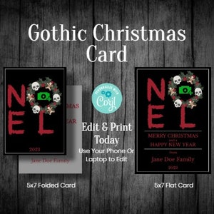 ゴシック ノエル フォト クリスマス カード | 5x7 | 即時ダウンロード | 2 つのスタイル