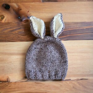 Knitted baby hat with bunny ears, baby easter outfit neutral