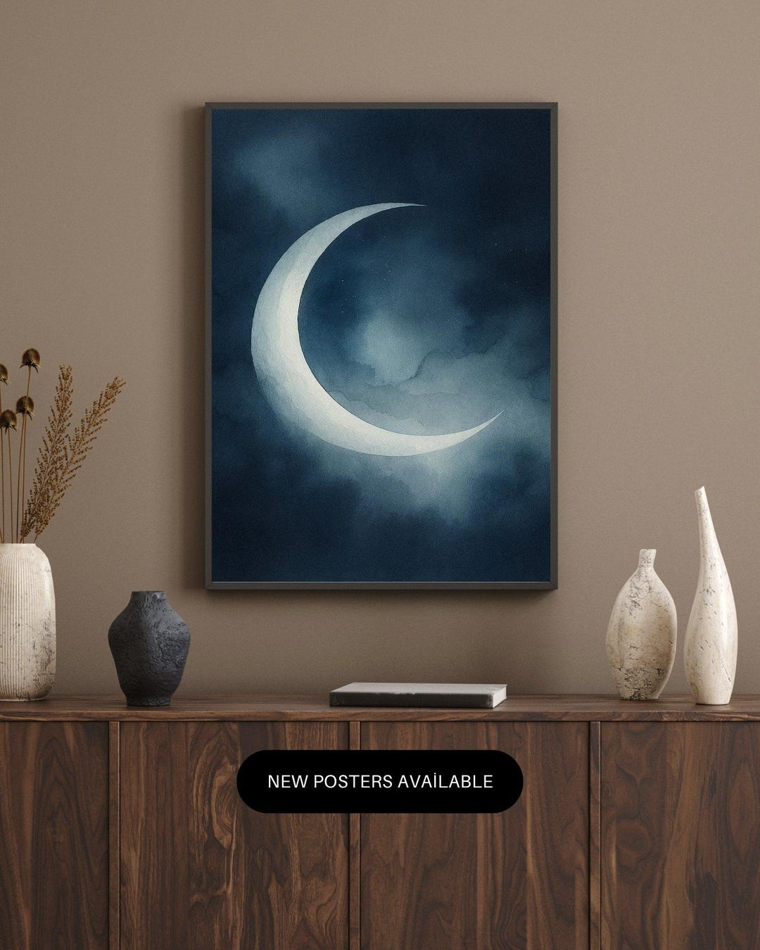 Minimal Moon Wall Art | Celestial Poster Print | Boho Night Sky Decor ...