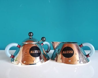 Original vintage Italian Alessi Michael Grave designed sugar can pot with spoon/milk can classic collection limited rare classic 80er