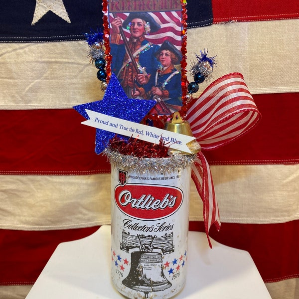 Handmade 4th of July Vintage Collector’s Series 1976 Ortlieb’s  Beer Tin Assemblage Decoration