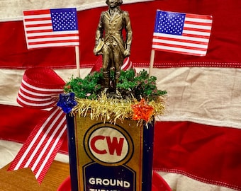 Patriotic Americana Vintage Spice Tin George Washington 4th of July Assemblage Decoration