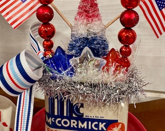 Patriotic McCormick Spice Tin Assemblage 4th of July Independence Day Farm Decoration