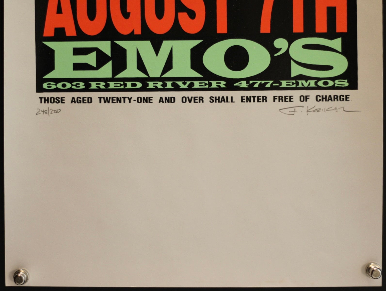 Frank Kozik Steel Pole Bathtub Live at Emo's, August 7 1992 Signed