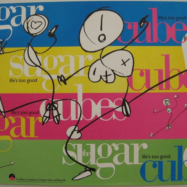 Sugarcubes "Life's Too Good" 1988 Elektra Records Original Record Store Poster