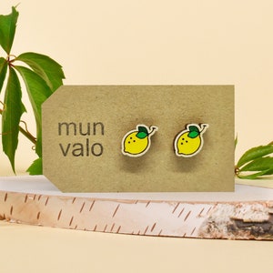 Lemon Earrings, Handmade Wooden Stud Earrings