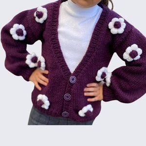 Cardigan Daisy pour fille, cardigan à fleurs pour fille, vêtements pour fille, pulls à la mode, cardigan pour modèles réduits, cadeau carte de neige, cadeau pour fille 0-10 ans