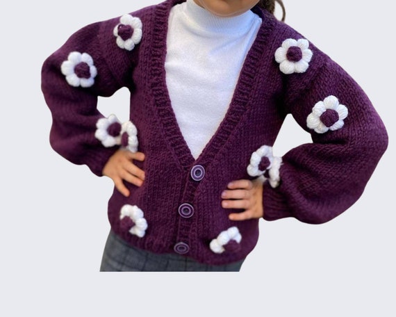 Daisy Cardigan für Mädchen, Mädchen geblümte Strickjacke