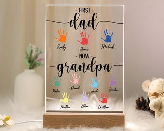 Personalized Color Handprint Sign For Dad, First Dad Now Grandpa Gift Night Light, Father&#39;s Day Gift, Ideal Dad Papa Gift, Dad Birthday Gift