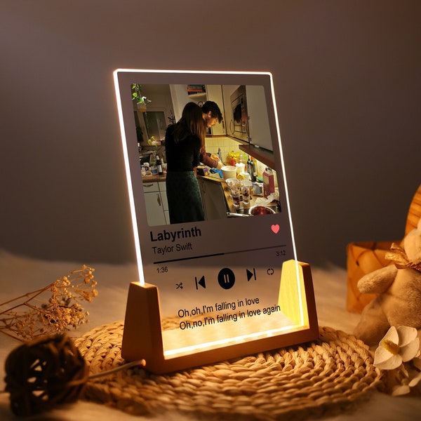 Personalized LED Music & Photo Plaque Night Light, Custom Couple Song Music Plaque Music, Monthers Day Gifts, Custom Couple Picture Plaque