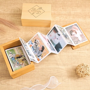 Caja de recuerdos personalizada, álbum de fotos extraíble, álbum de recuerdos en acordeón, caja conmemorativa con fotos grabadas, regalo de boda, fotos familiares