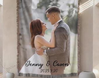 Benutzerdefinierte Foto Decke, personalisierte gewebte Decke, Foto gewebter Überwurf, Hochzeitstag Geschenk, Foto gewebter Baumwollüberwurf, Foto Geschenk Decke