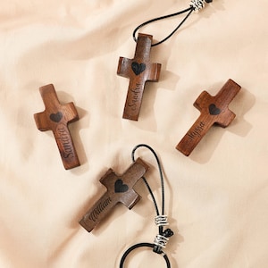 Custom Wooden Cross, Engraved Pocket Cross, Cross Keyring, Baptism Gift, Comforting Fidget Prayer Gift, Wood Prayer Cross, Religious Gift